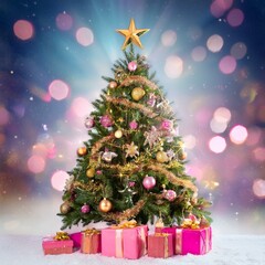 Obraz premium Brillo Navideño: Árbol Decorado con Estrella Dorada y Adornos