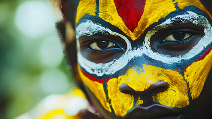 A vibrant African initiation ceremony featuring symbolic face painting and traditional songs in a sacred clearing.