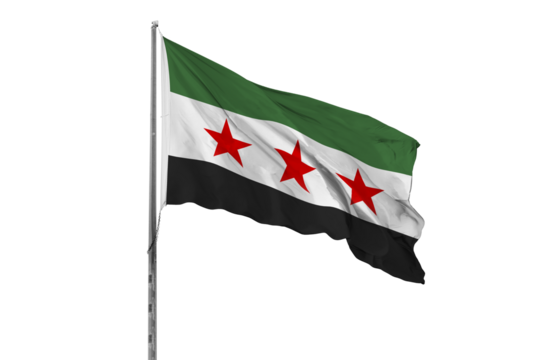 New Syrian Flag, waving and on the flagpole