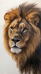 Fototapeta premium Regal male lion against white background