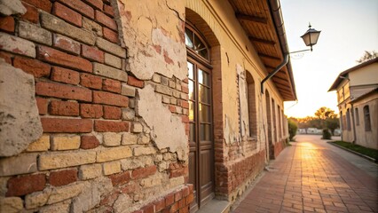 Fototapeta premium An old brick wall, preserving the atmosphere of the past, urban landscape.