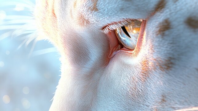 Feline Grace: Photorealistic Close-Up Portrait of Humanoid Cat Woman Hybrid with Soft White Fur and Delicate Features - Powered by Adobe