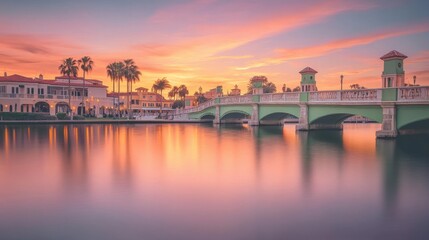 Obraz premium Sunset view of bridge of lions
