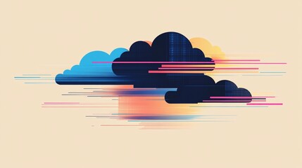 Abstract Illustration of Cloud Storage with Digital Connections and Security