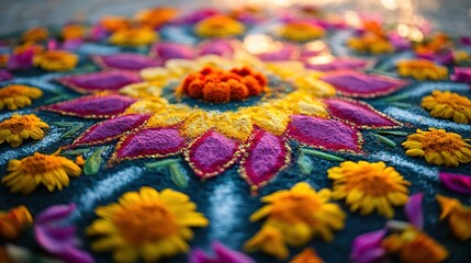 Obraz premium Intricate Close-Up of Vibrant Rangoli Pattern