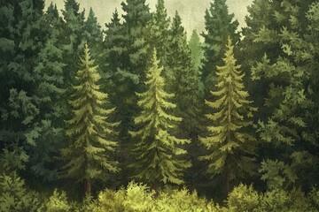 Fototapeta premium Lush Spruce Forest: Vibrant Green Trees Thriving in a Sustainable Ecosystem