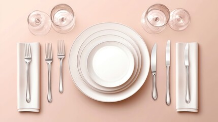 Elegant Table Setting with Plates and Wine Glasses
