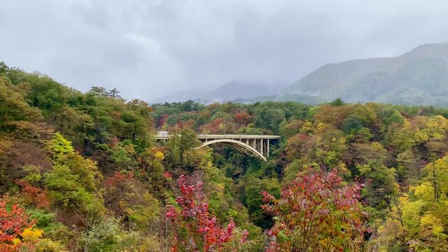 Overlooking the Ofukazawa Bridge. Japan's famous scenic spot "Ofukazawa Bridge" in Naruko Gorge.