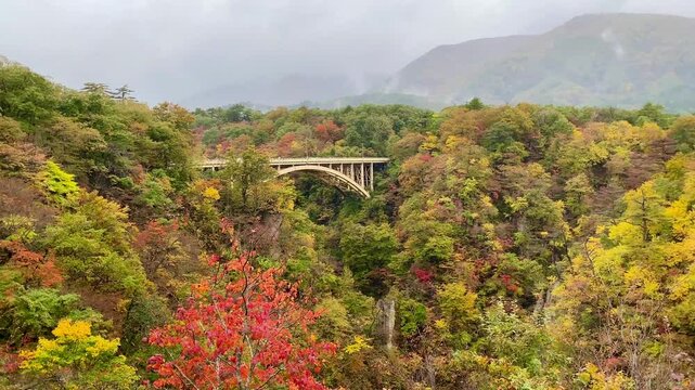 Overlooking the Ofukazawa Bridge. Japan's famous scenic spot "Ofukazawa Bridge" in Naruko Gorge.