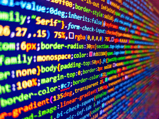 Green binary code on computer screen texture background. Software code on a computer screen, illustrating programming, coding, and software development. Software development by programmer.