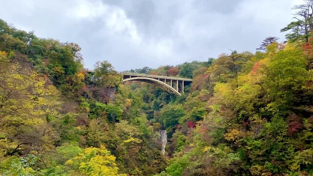 Overlooking the Ofukazawa Bridge. Japan's famous scenic spot "Ofukazawa Bridge" in Naruko Gorge.
