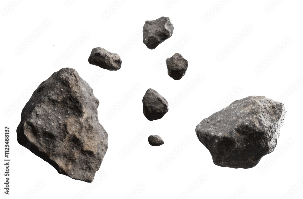 Wall mural floating space rocks isolated on transparent background, astronomy and science concept