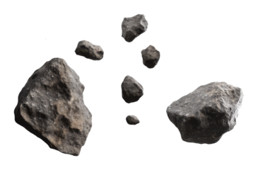 Floating space rocks isolated on transparent background, astronomy and science concept
