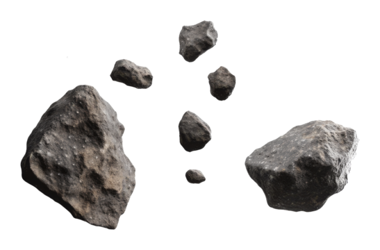 Floating space rocks isolated on transparent background, astronomy and science concept