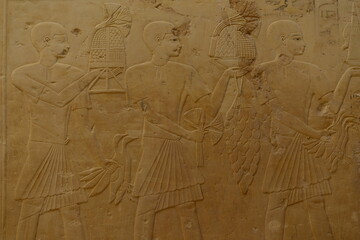 Ramose tomb, Tombs of the Nobles, Luxor, Egypt, Africa. Untouched or damaged wall friezes of an...