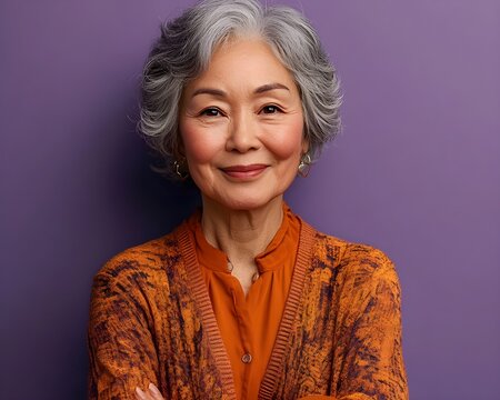 portrait of a senior woman portrait of a woman Elderly women Hong Kong elegant  woman purple background 