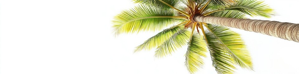 Fototapeta premium Isolated Coconut Palm Trees on White Background: A Trio of Vibrant Green Leaves