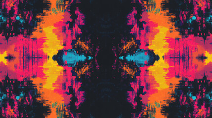 Obraz premium Abstract Vibrant Colorful Pattern with Bold Hues of Orange, Pink, Blue, and Black in a Symmetrical Design for Creative Backgrounds and Digital Art Projects