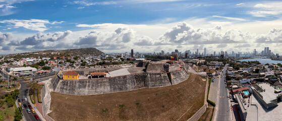 San Felipe Castle At Cartagena De Indias In Bolivar Colombia aerial panoramic view