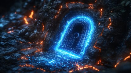 Cybersecurity padlock icon with glowing blue technology, representing digital protection and secure online transactions.