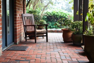 Fototapeta premium Charming Brick Patio Design: A Cozy DÃ©cor for Family Dwelling and Outdoor Furnishing