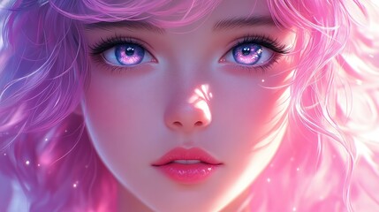 Fototapeta premium Portrait of girl with pink hair and captivating eyes