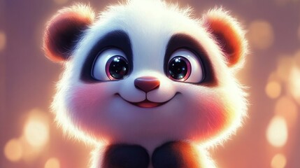 Fototapeta premium Cute panda with large eyes and a joyful expression.