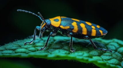 Fototapeta premium Closeup colorful insect on a green leaf