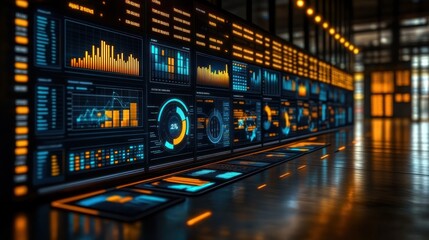 Naklejka premium Futuristic data visualization dashboard in modern setting