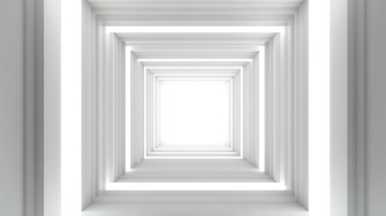 Abstract white tunnel with layered lighting effect.
