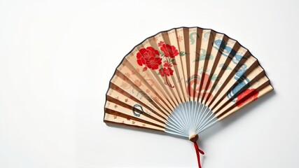 Chinese Fan, Elegant Design, White Background, High-Resolution Image, Artistic Fan, Exquisite Fan, Traditional Chinese, Handcrafted Fan, 