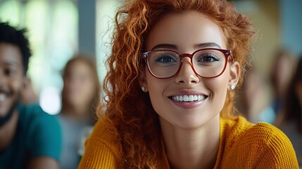 An innovative workspace filled with dynamic professionals brainstorming on a project Stock Photo with side copy space