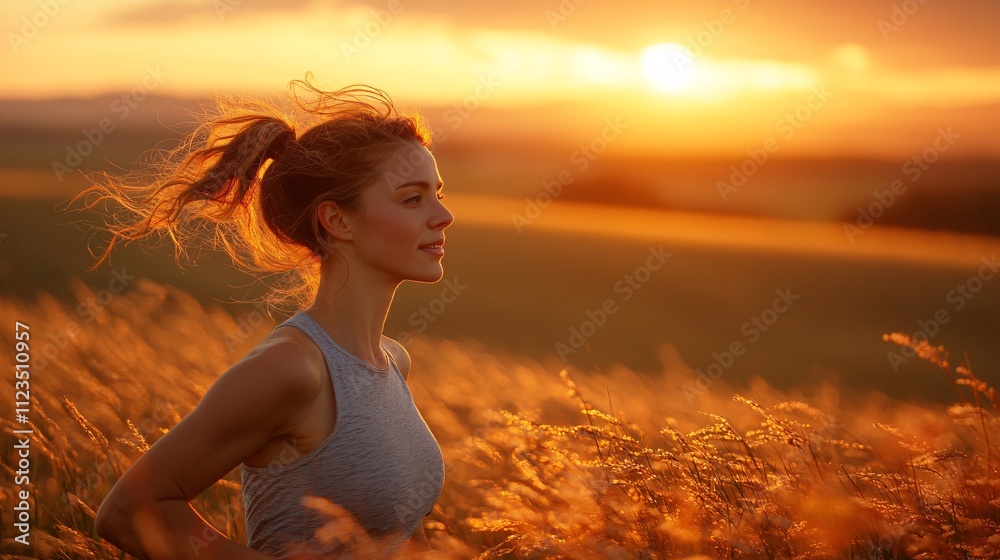 Poster a balanced lifestyle image with a professional enjoying a morning run before work stock photo with s