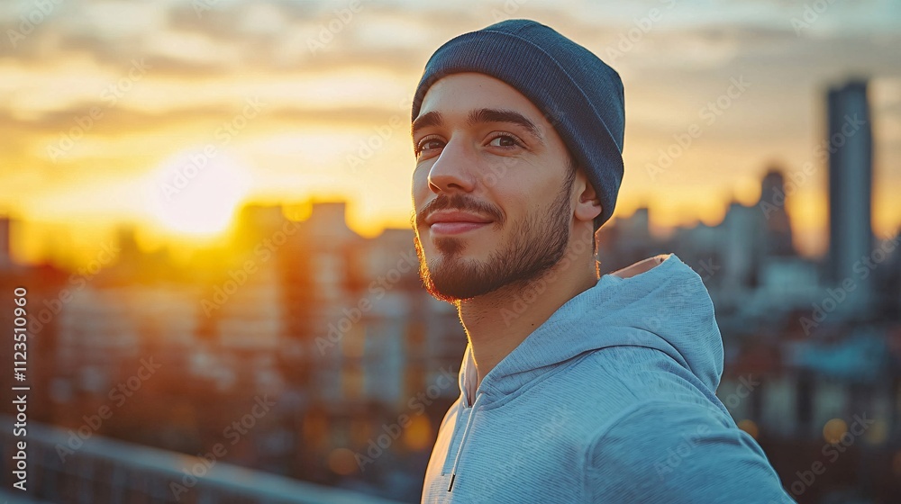Poster a balanced lifestyle image with a professional enjoying a morning run before work stock photo with s