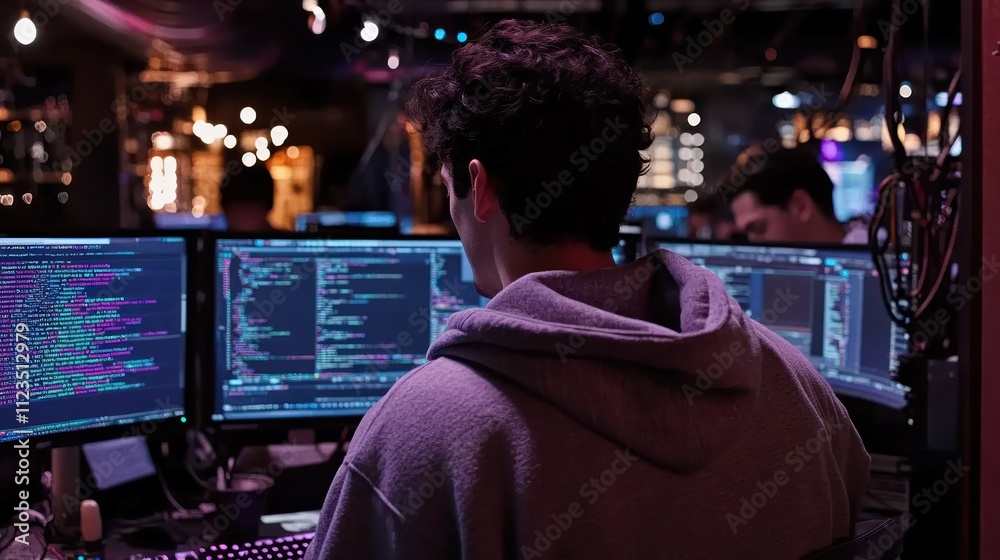 Poster individual coding at multiple computer screens in a workspace