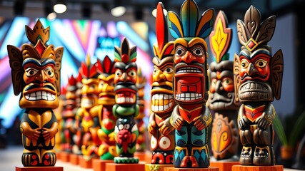 Fototapeta premium Hawaiian Totem Stickers - Colorful, Vibrant, Set Design