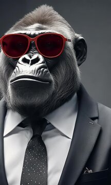 4K wide business screen sunglasses animal text owl  portrait video cool suit simple gorilla monkey goggles cartoon cute mammal
