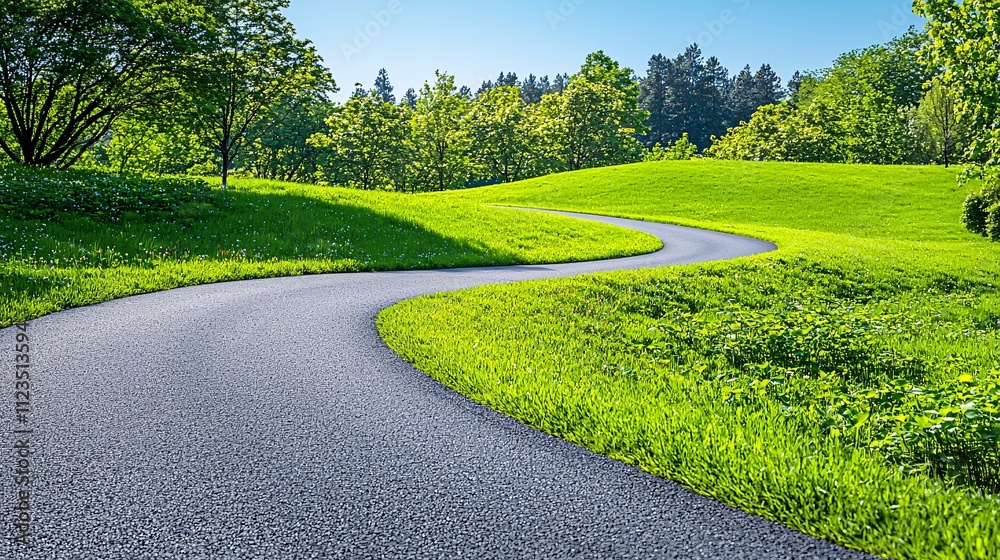 Poster a winding road stretching into a bright horizon symbolizing the journey of self-discovery stock phot