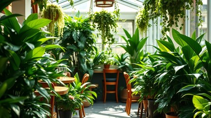 Fototapeta premium Lush Restaurant Garden - Fresh & Inviting Dining Ambiance