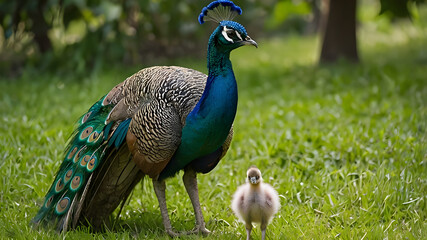 Fototapeta premium ai generative peacock on the grass