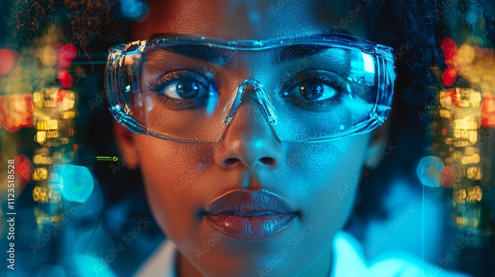 Poster a teacher guiding students in a laboratory equipped with modern technology and tools stock photo wit