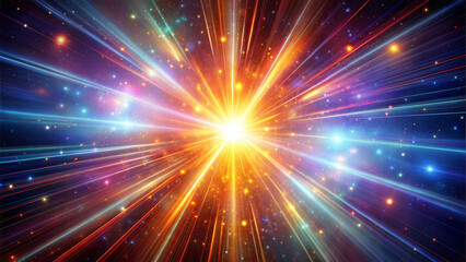 Expansive golden starburst with vibrant cosmic background, celestial radiance