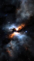 Fototapeta premium A close up of a starry sky with a large cloud of orange and blue