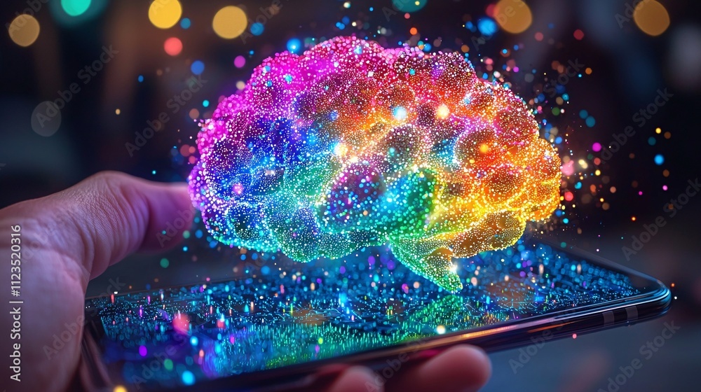Poster An adult learner using an AI-driven career development platform on a smartphone Stock Photo with side copy space
