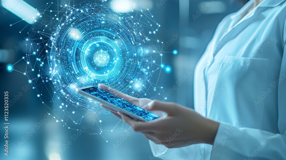 Aufkleber an adult learner using an ai-driven career development platform on a smartphone stock photo with sid