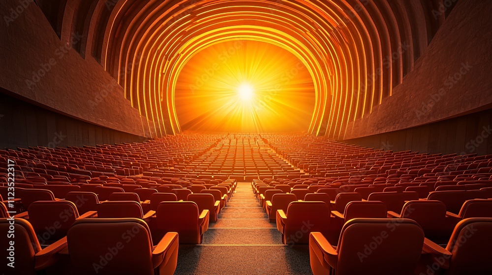 Poster a futuristic digital lecture hall design showcasing engagement through large display panels stock ph