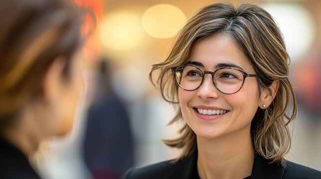 A networking event with diverse professionals engaging in meaningful conversations Stock Photo with side copy space