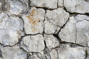 Obraz premium Close-up of a Cracked and Weathered Stone Wall