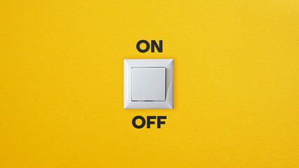 Power on off switch or start and stop button concept. Light switch with on off word on orange...