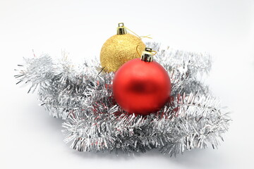 Glitter decoration for Christmas. Shiny x-mas balls. Close up photo.